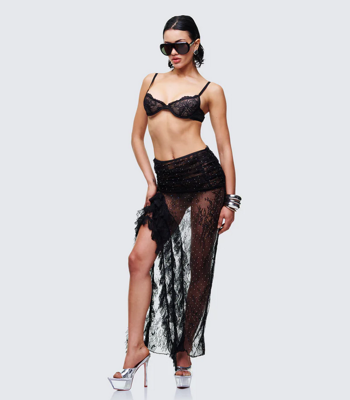 Finesse Elyra Black Lace Sheer Maxi Skirt