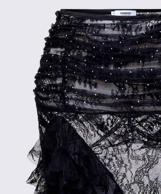 Finesse Elyra Black Lace Sheer Maxi Skirt
