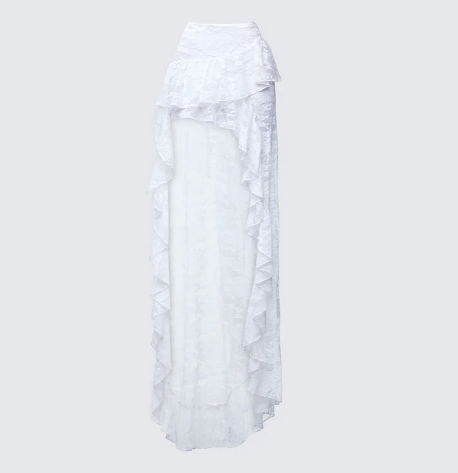 Finesse Rina Lace Asymmetrical Hem Ruffle Skirt