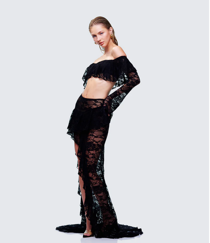 Finesse Rina Lace Asymmetrical Hem Ruffle Skirt