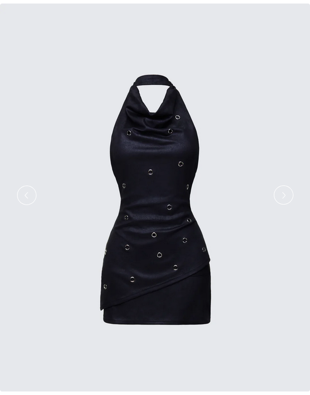Finesse Mina Black Halter Eyelet Leather Look Dress