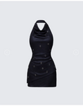 Finesse Mina Black Halter Eyelet Leather Look Dress