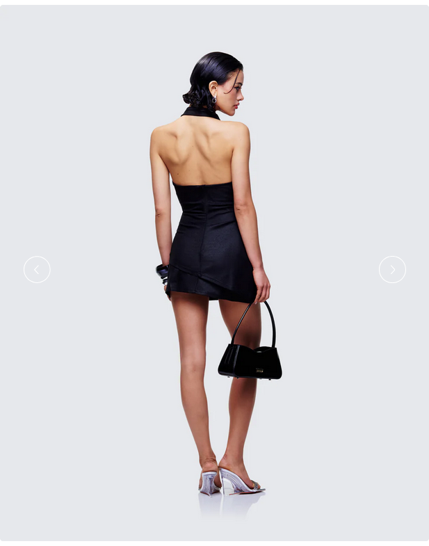 Finesse Mina Black Halter Eyelet Leather Look Dress