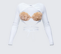 Finesse Eyra White Mesh Faux Fur Bust Wrap Top