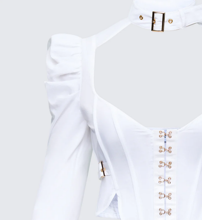 Finesse Tashi White Strap Detail Top