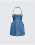 Finesse Meina Blue Denim Embellished Mini Dress
