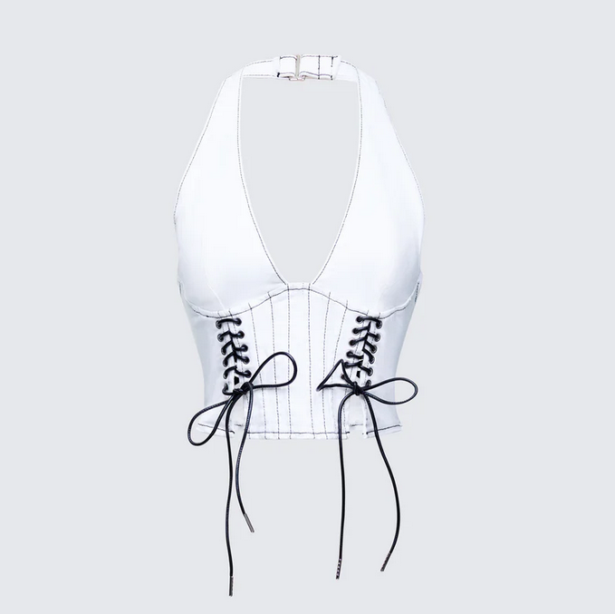 Finesse Elettra White Denim Halter Top