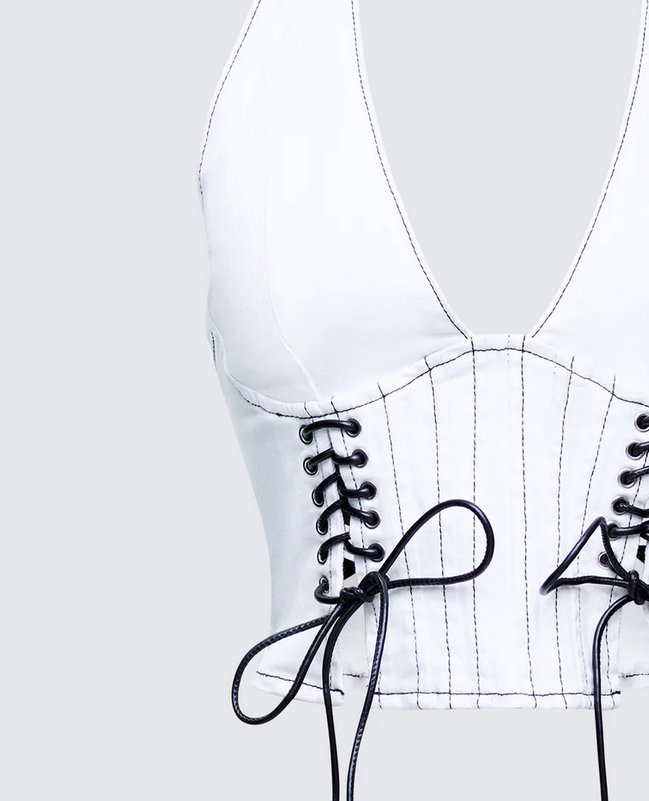 Finesse Elettra White Denim Halter Top