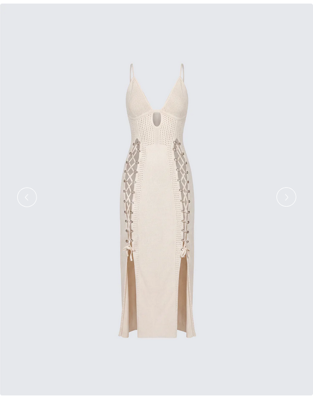Finesse Jing Ivory Crochet Knit Midi Dress