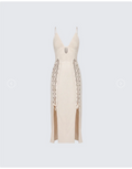 Finesse Jing Ivory Crochet Knit Midi Dress