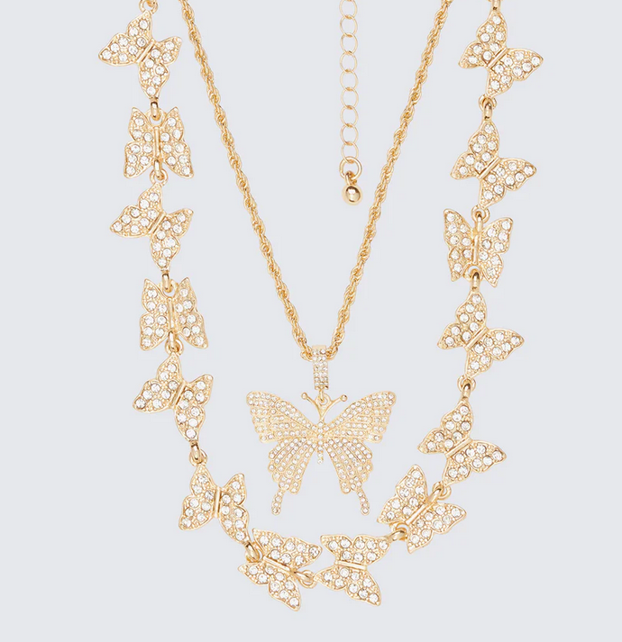 Finesse Val Gold Butterfly Necklace Stack