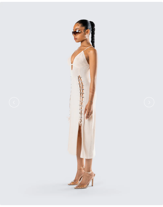 Finesse Jing Ivory Crochet Knit Midi Dress