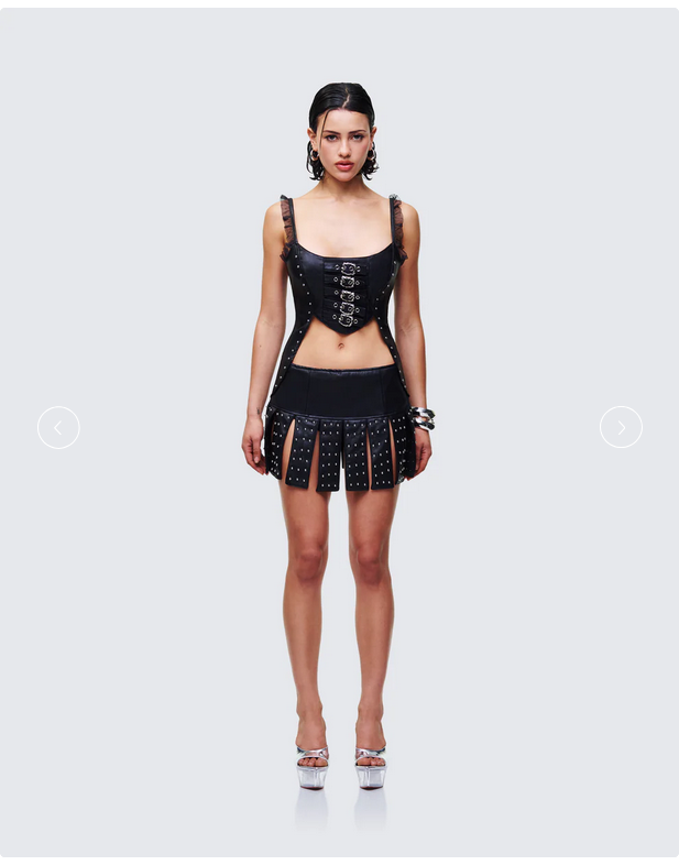 Finesse Cirelle Black Vegan Leather Mini Dress