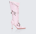 Finesse Talyah Pink Burnished Knee High Biker Boots