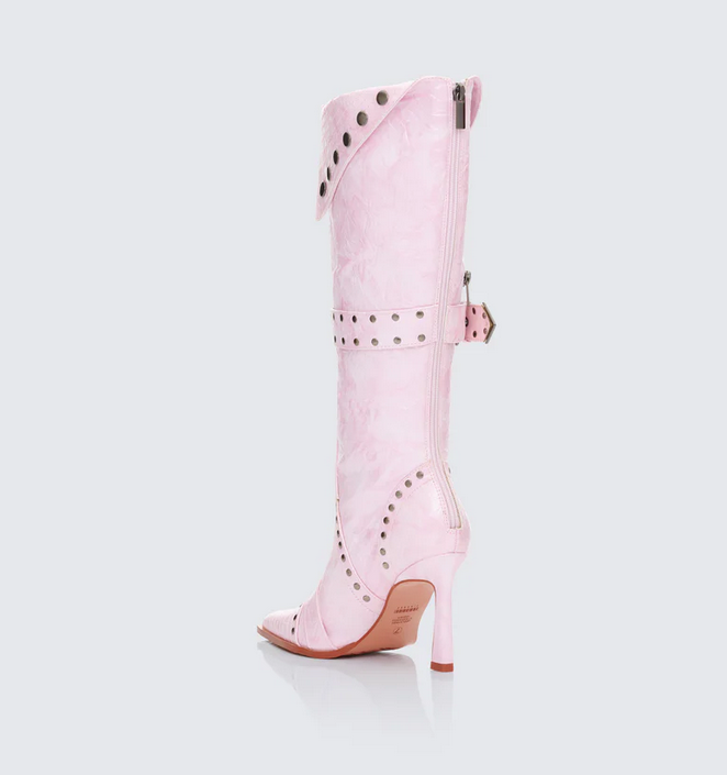 Finesse Talyah Pink Burnished Knee High Biker Boots