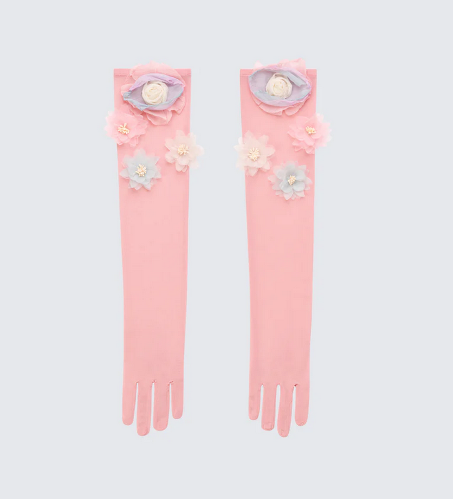 Finesse Diorre Pink Mesh Opera Glove With Corsage