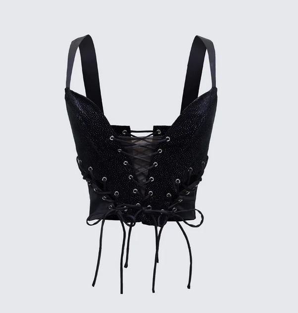 Finesse Ginan Black Glitter Velvet Corset Top