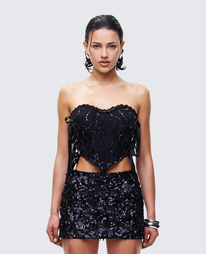 Finesse Cinday Sequin Side Tie Corset