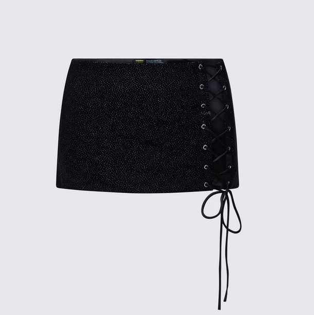 Finesse Ginan Black Glitter Velvet Mini Skirt