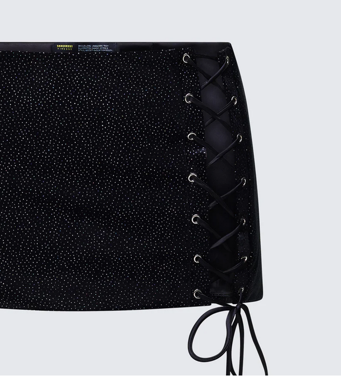 Finesse Ginan Black Glitter Velvet Mini Skirt