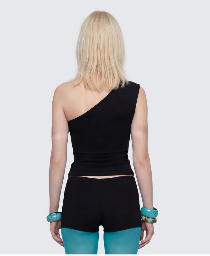 Finesse Mei Black One Shoulder Graphic Top