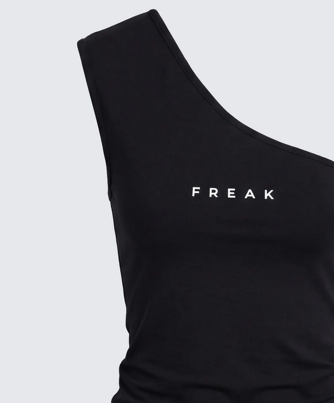 Finesse Mei Black One Shoulder Graphic Top