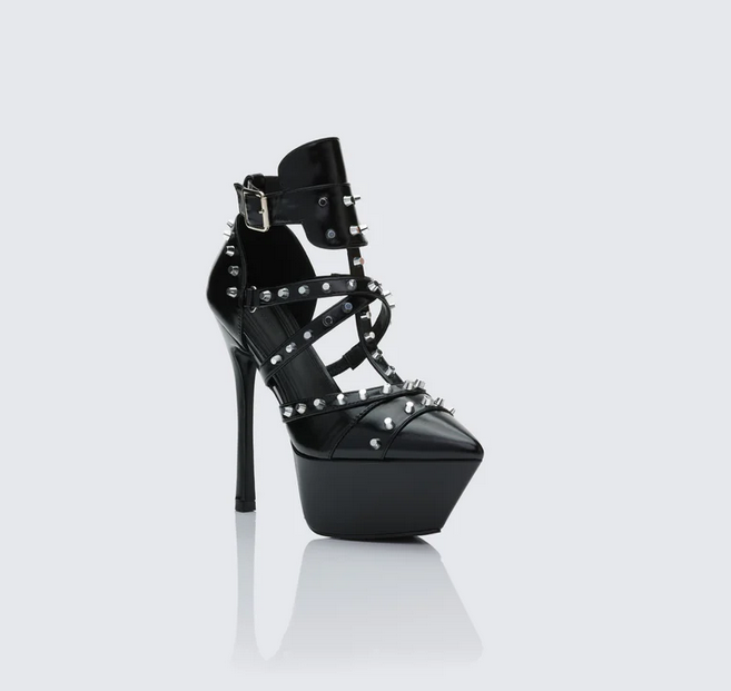 Finesse Micaiah Black Studded Strapped Heel