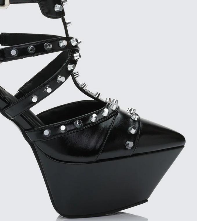 Finesse Micaiah Black Studded Strapped Heel