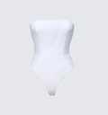 Finesse Rilena White Vegan Leather Strapless Bodysuit