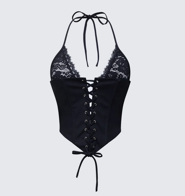 Finesse Jennie Black Lace Halter Corset Top