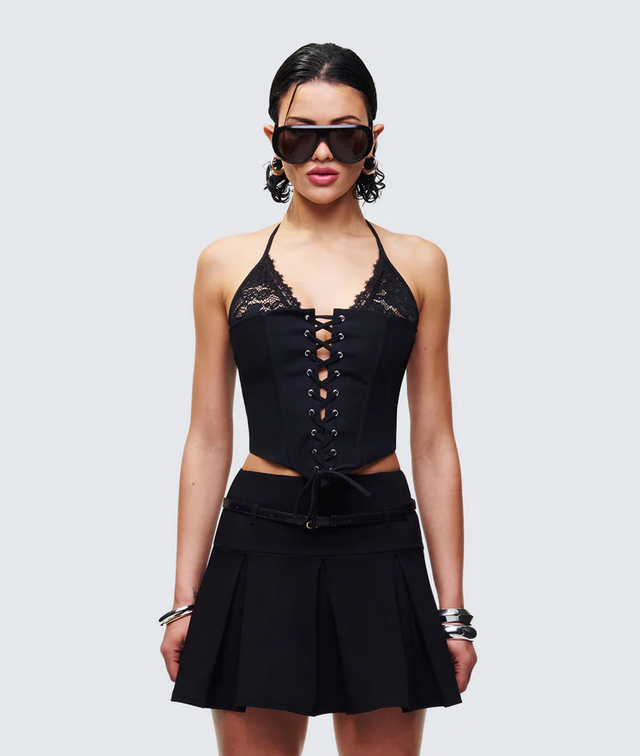 Finesse Jennie Black Lace Halter Corset Top