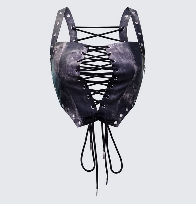 Finesse Danira Black Vegan Leather Backless Corset Top