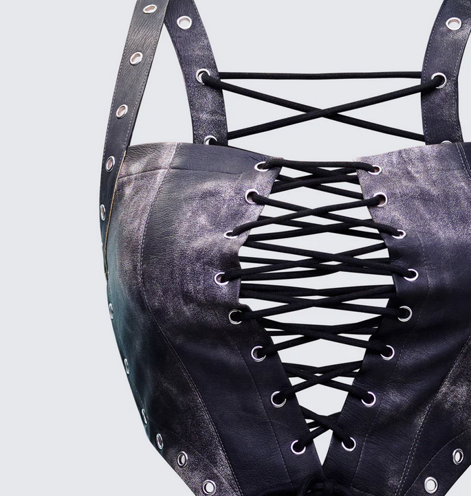 Finesse Danira Black Vegan Leather Backless Corset Top