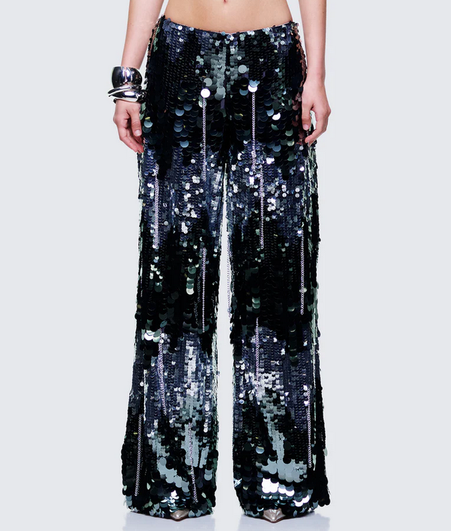 Finesse Tiva Silver Sequin High Waisted Pants