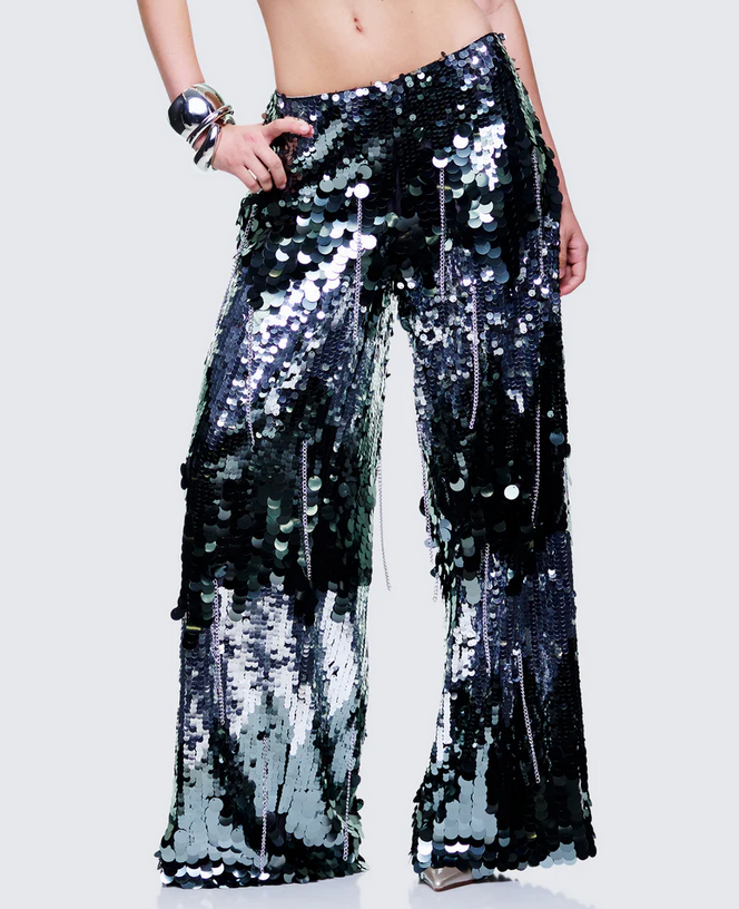Finesse Tiva Silver Sequin High Waisted Pants