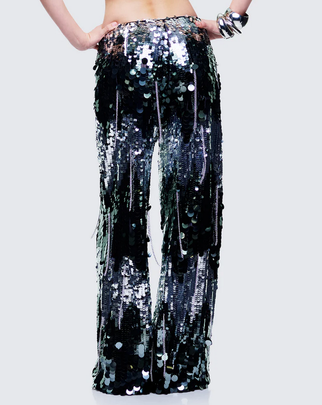 Finesse Tiva Silver Sequin High Waisted Pants