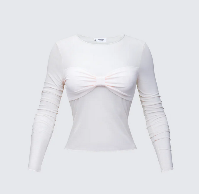 Finesse Orpheus White Mesh Long Sleeve Top