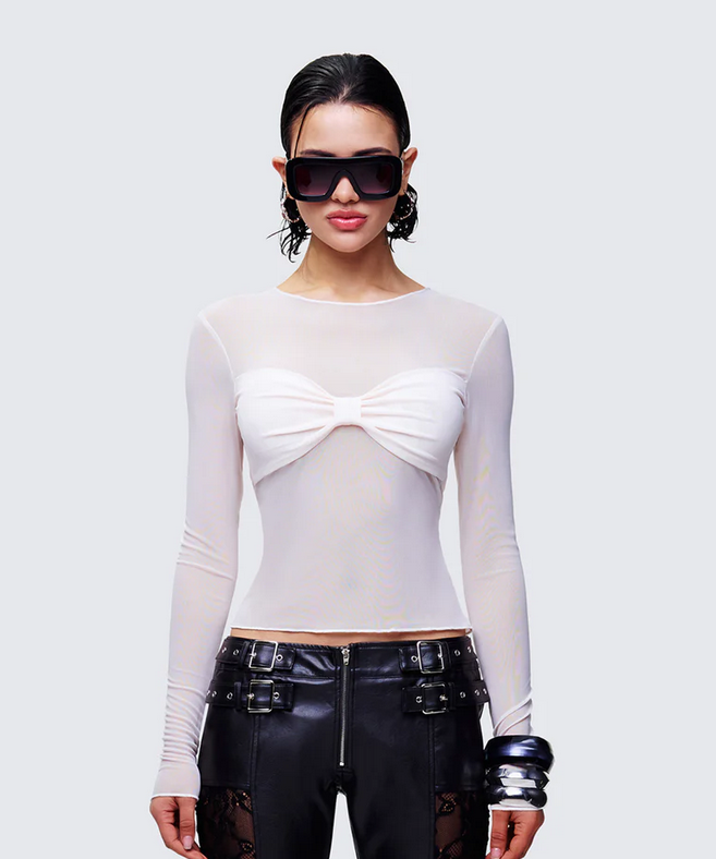 Finesse Orpheus White Mesh Long Sleeve Top