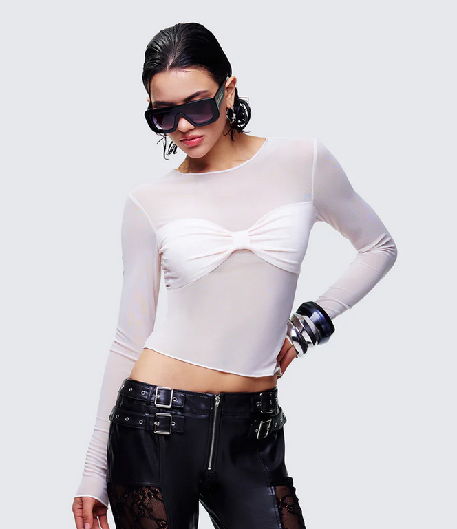 Finesse Orpheus White Mesh Long Sleeve Top