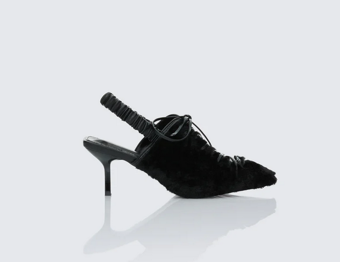 Finesse Esme Black Fur Lace Up Corset Mule