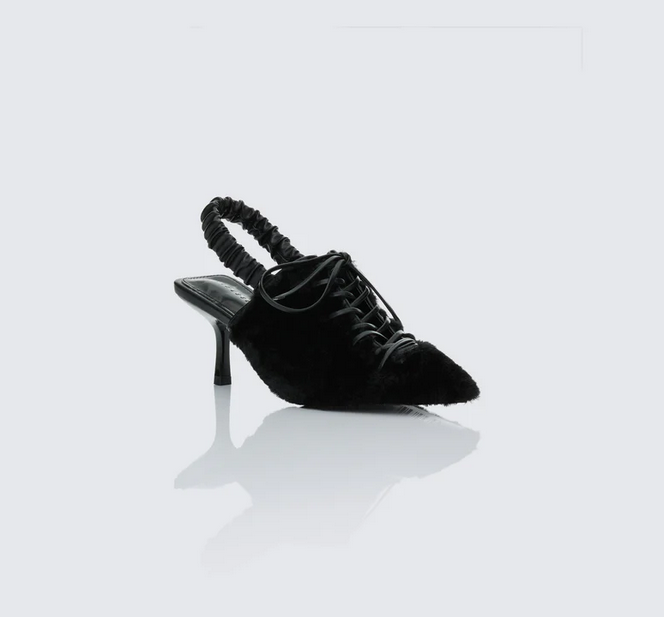 Finesse Esme Black Fur Lace Up Corset Mule