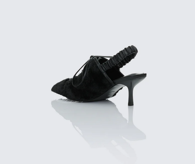 Finesse Esme Black Fur Lace Up Corset Mule