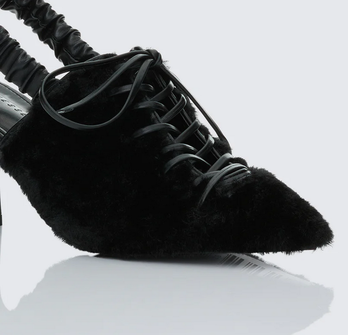 Finesse Esme Black Fur Lace Up Corset Mule
