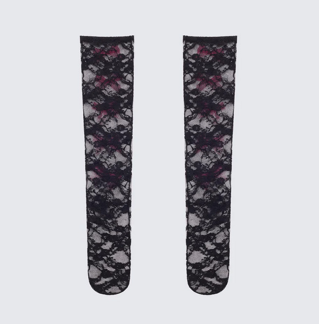 Finesse Aurora Black Knee High Lace Sock With Bow Trim
