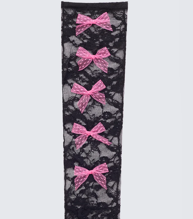 Finesse Aurora Black Knee High Lace Sock With Bow Trim