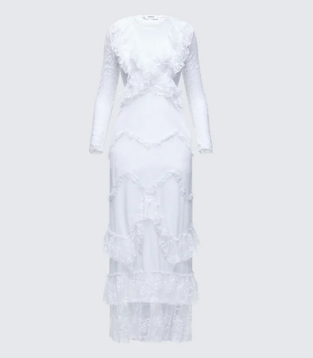 Finesse Lulea White Lace Ruffle Trim Mini Dress