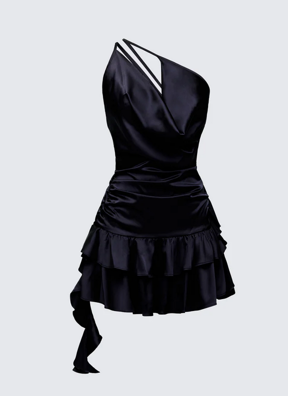 Finesse Candelaria Black Asymmetric Ruffle Mini Dress