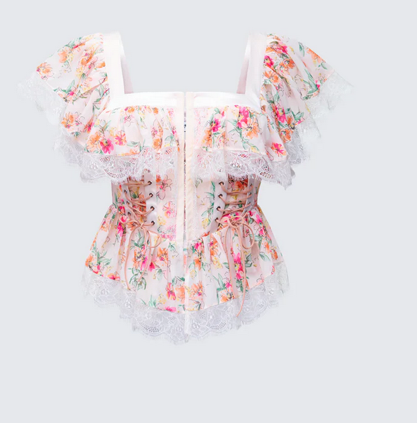 Finesse Aroa Ivory Floral Print Peplum Top