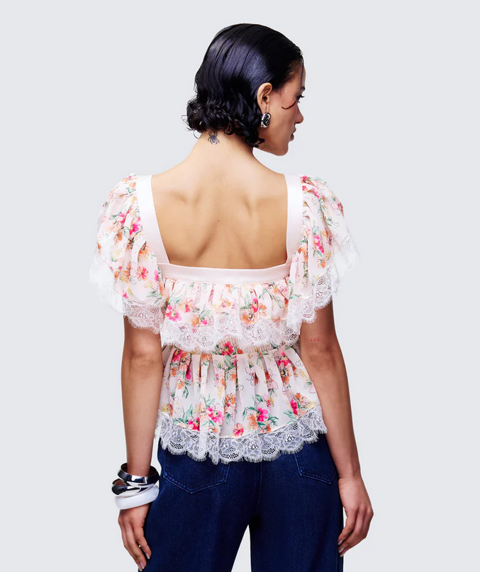 Finesse Aroa Ivory Floral Print Peplum Top