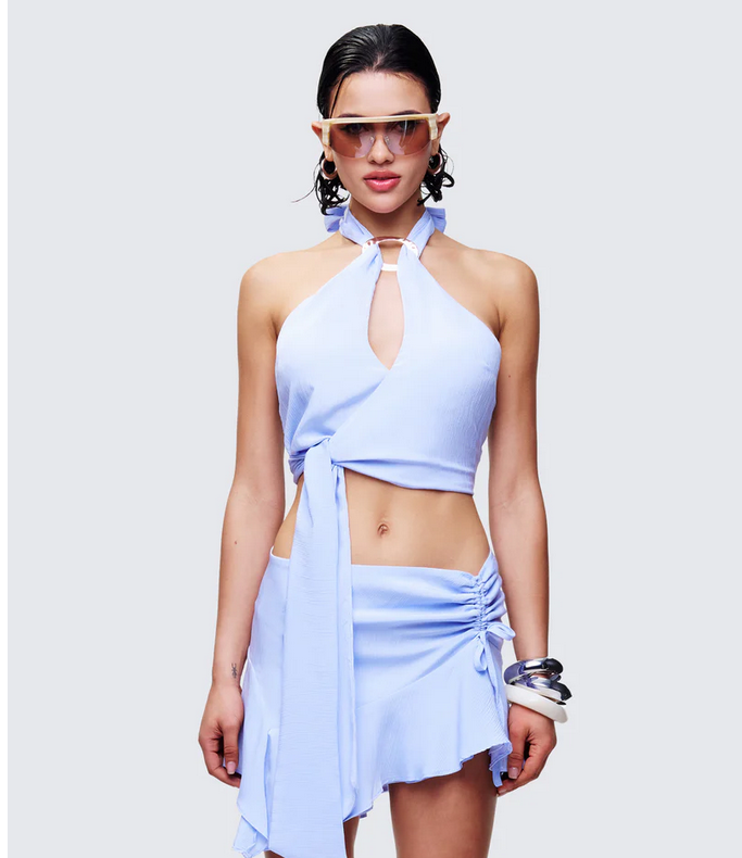 Finesse Sylvie Blue Tie Halter Neck Top